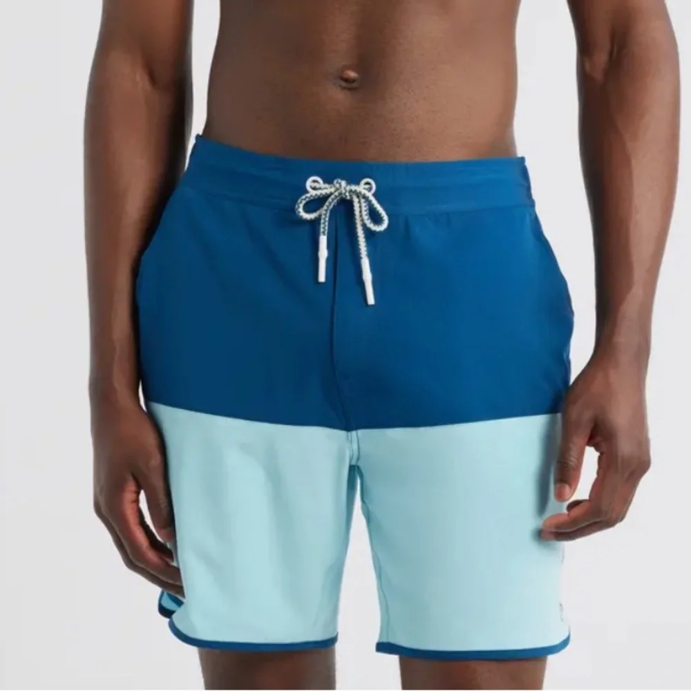 Johnnie-O Tully Monsoon Boys Sz 16 Color‎ Block Teal Lined Swim Trunks Waist Tie